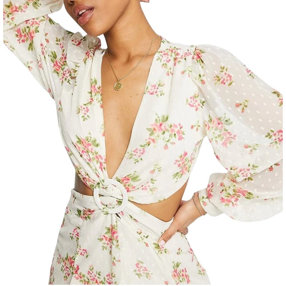 Asos Chic Ditsy Floral Ring Detail Cutout Mini Dress Size US 8